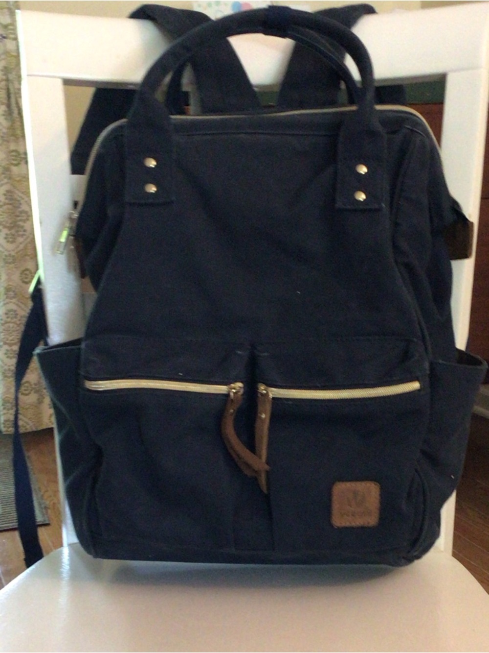 Blue Canvas Backpack with Leather Accents - Veegul